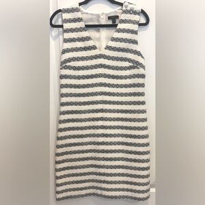 J CREW Sleeveless V Neck Striped Tweed Sheath Dress Nautical Vibe White Navy 6